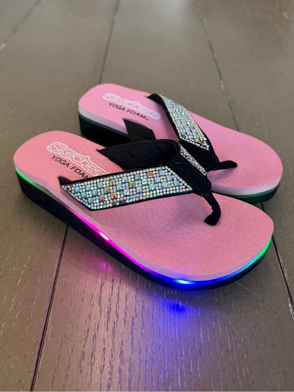 Skechers Girls Vinyasa Sparks Yoga Foam Light-Up Flip Flops Sandals Size 11-12T